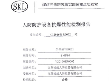 手動(dòng)密閉閥門抗爆性能檢測(cè)報(bào)告